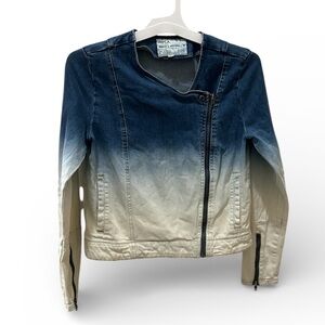 RVCA Shack Up Blue Ombre Moto Crop Denim Jacket Women's Size M Med